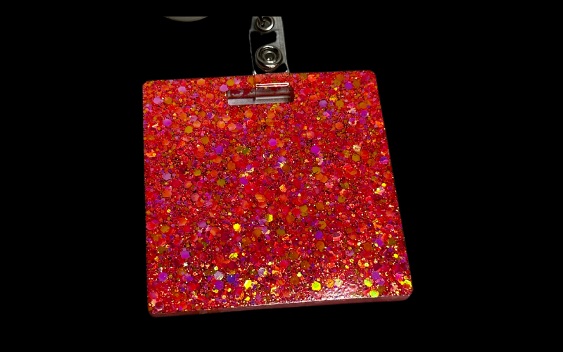 Badge Reel Holder: Coral Glitter (Square)