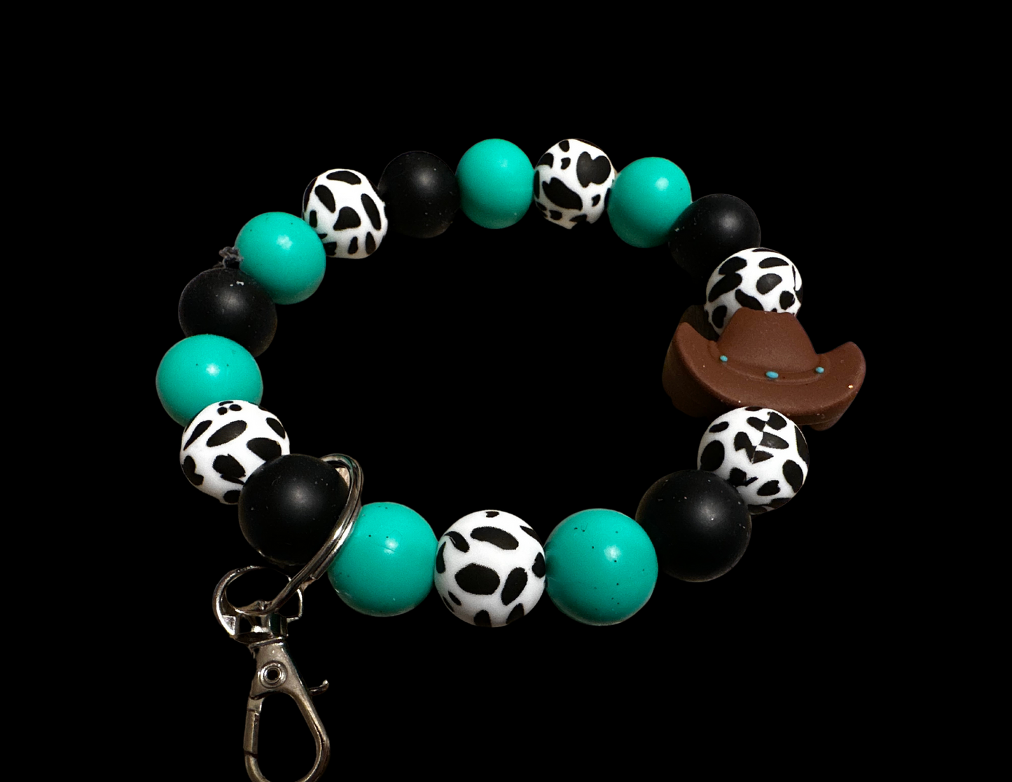 Bubble Keychain--Teal Cow Print/Hat
