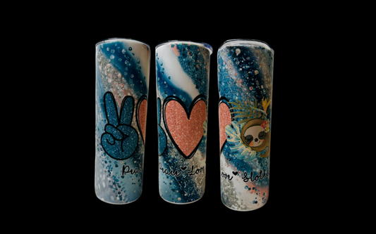 20oz. Sublimation Tumbler--Peace, Love, Sloths