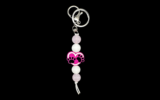 Silicone Keychain--Pink Paw Print Sparkle