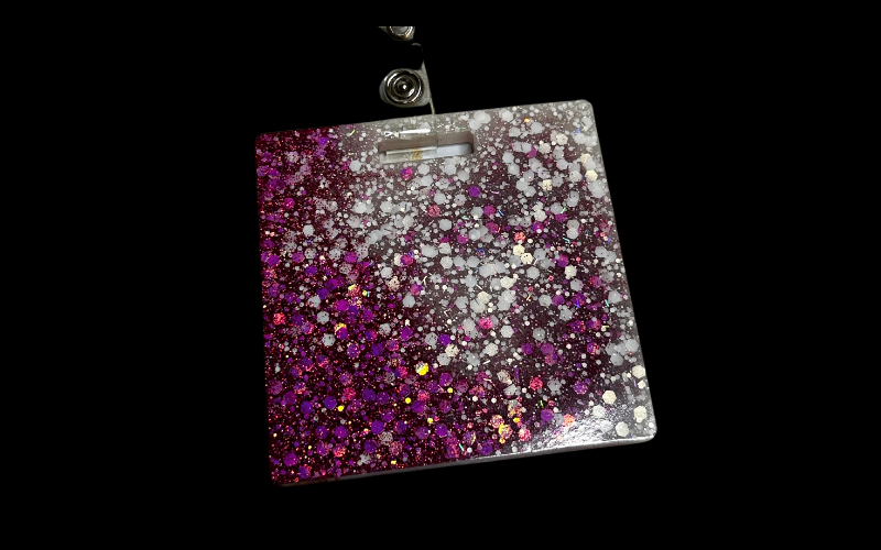 Badge Reel Holder: Pink/Silver (Square)