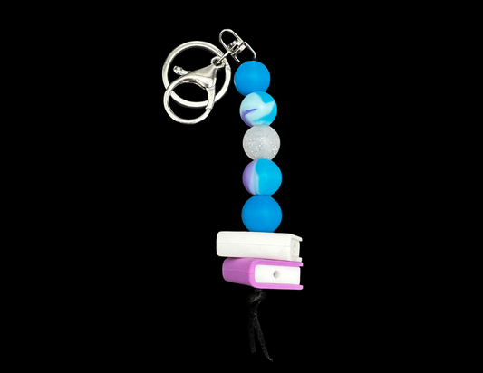 Silicone Keychain: Purple/White Books