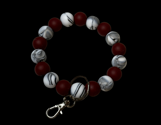 Bubble Keychain--Maroon/White Marble