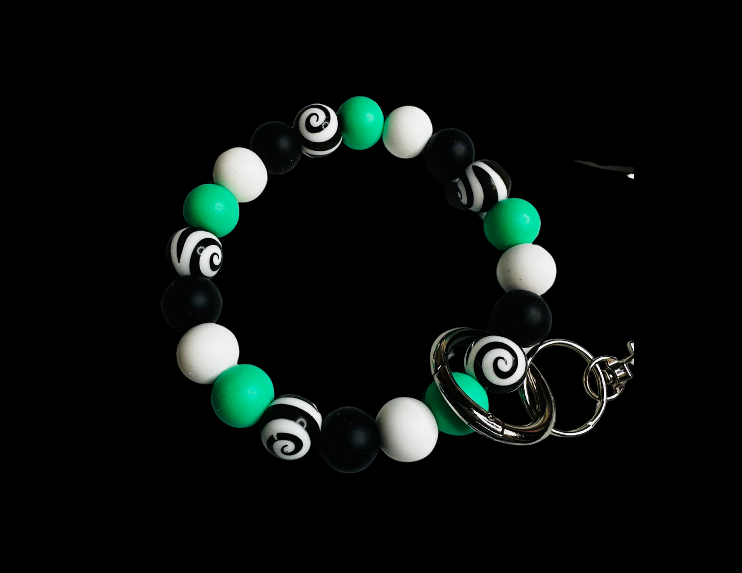 Bubble Keychain: Black/White teal Swirl